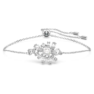 Pulsera Gema, Tallas mixtas, Flor, Blanca, Baño de rodio - Swarovski, 5644684