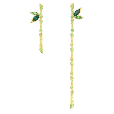 Pendientes Dellium, Diseño asimétrico, Bambú, Verdes, Baño tono oro - Swarovski, 5645372
