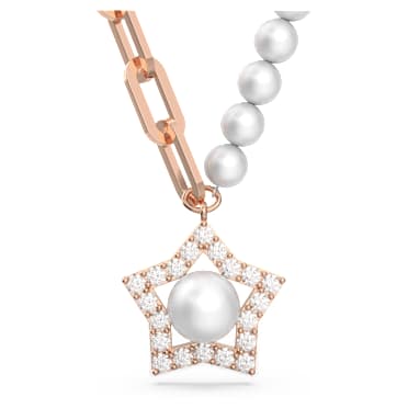 Naszyjnik Stella, Gwiazda, Biały, Powłoka w odcieniu różowego złota - Swarovski, 5645381