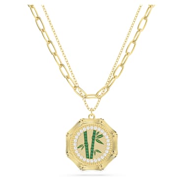 Dellium ketting, Bamboe, Groen, Goudkleurige toplaag - Swarovski, 5645388
