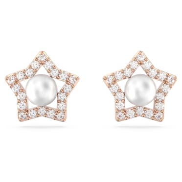 Stella stud earrings, Round cut, Star, White, Rose gold-tone plated - Swarovski, 5645465