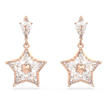 Stella drop earrings, Kite cut, Star, White, Rose gold-tone plated - Swarovski, 5645466
