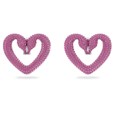 Una 夾式耳環, 心形, 大號, 粉紅色, 鍍白金色 - Swarovski, 5646573