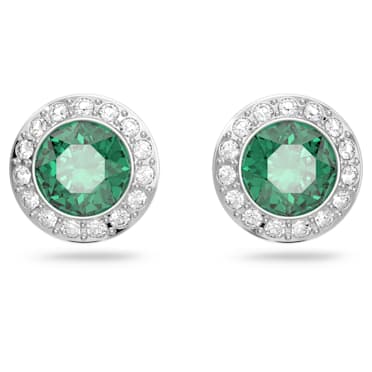 Angelic stud earrings, Round cut, Green, Rhodium plated - Swarovski, 5646714