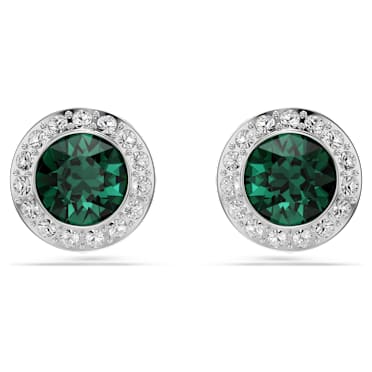 Una Angelic ต่างหูเม็ดเดี่ยว, เจียระไนทรงกลม, เขียว, เคลือบโรเดียม - Swarovski, 5646714