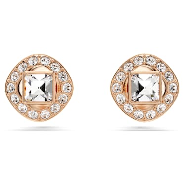Una Angelic düğme Küpeler, Kare kesim, Beyaz, Pembe altın rengi kaplama - Swarovski, 5646716
