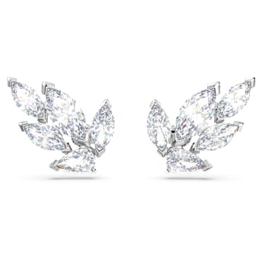 Louison düğme Küpeler, Yaprak, Beyaz, Rodyum kaplama - Swarovski, 5646728