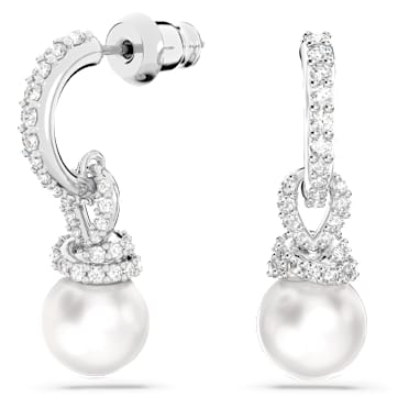 Originally drop earrings, White, Rhodium plated - Swarovski, 5646730