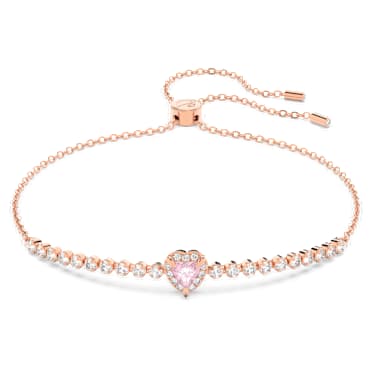 One สร้อยข้อมือ, หัวใจ, ชมพู, เคลือบโทนสีโรสโกลด์ - Swarovski, 5646745