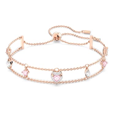 One Bileklik, Karışık kesimler, Kalp, Pembe, Pembe altın rengi kaplama - Swarovski, 5646747