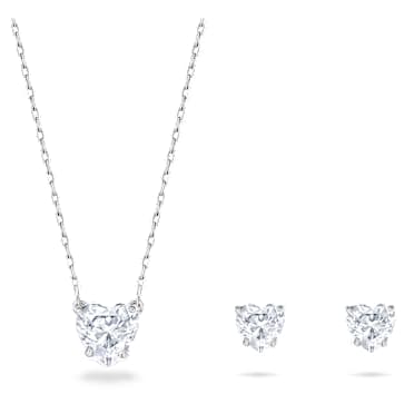 Stilla Attract set, Heart, White, Rhodium plated - Swarovski, 5646751