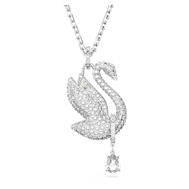 Swan necklace, Swan, Long, White, Rhodium plated - Swarovski, 5647546