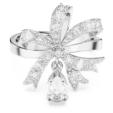 Hyperbola cocktail ring, Bow, White, Rhodium plated - Swarovski, 5647560