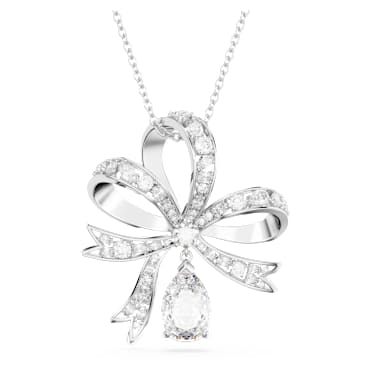 Hyperbola pendant, Bow, Large, White, Rhodium plated - Swarovski, 5647561