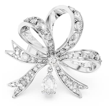 Bague cocktail Hyperbola, Nœud, Large, Blanche, Métal rhodié - Swarovski, 5647566