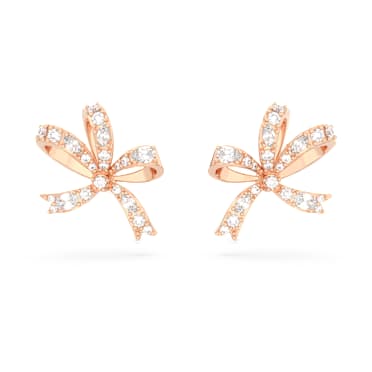 Volta ต่างหูเม็ดเดี่ยว, โบว์, ขนาดเล็ก, ขาว, เคลือบโทนสีโรสโกลด์ - Swarovski, 5647572