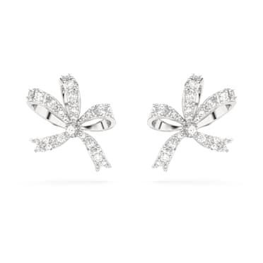 Clous d'oreilles Hyperbola, Nœud, Petites, Blanches, Métal rhodié - Swarovski, 5647579