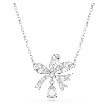 Hyperbola necklace, Bow, Small, White, Rhodium plated - Swarovski, 5647583