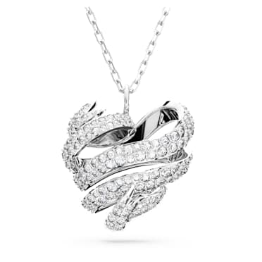 Hyperbola pendant, Heart, Small, White, Rhodium plated - Swarovski, 5647584