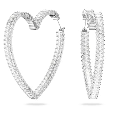 Pendientes de aro Matrix, Corazón, Grandes, Blancos, Baño de rodio - Swarovski, 5647591