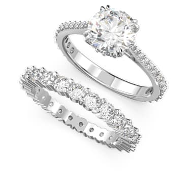 Stilla Ring, Set (2), Rundschliff, Weiß, Rhodiniert - Swarovski, 5647662