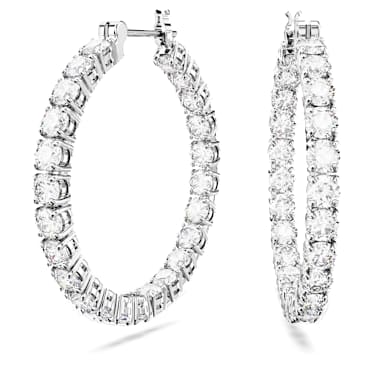 Matrix フープピアス, ラウンドカット, ホワイト, ロジウム・プレーティング - Swarovski, 5647715