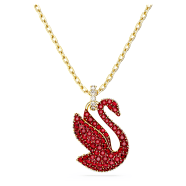 Swan pendant, Swan, Medium, Red, Gold-tone plated - Swarovski, 5647871