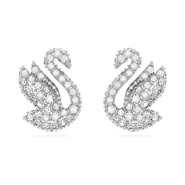 Swarovski Iconic Swan ต่างหูเม็ดเดี่ยว, หงส์, ขาว, เคลือบโรเดียม - Swarovski, 5647873
