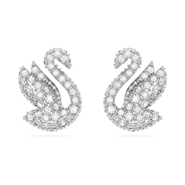 Swarovski Iconic Swan stud earrings, Swan, White, Rhodium plated - Swarovski, 5647873