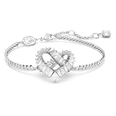 Matrix 手鏈, 心形, 白色, 鍍白金色 - Swarovski, 5648299