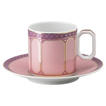 Signum espresso cup with saucer, Porcelain, Pink - Swarovski, 5648491