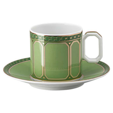 Taza de espresso con platillo Signum, Porcelana, Verde - Swarovski, 5648499
