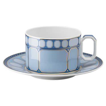 Signum teacup with saucer, Porcelain, Blue - Swarovski, 5648516