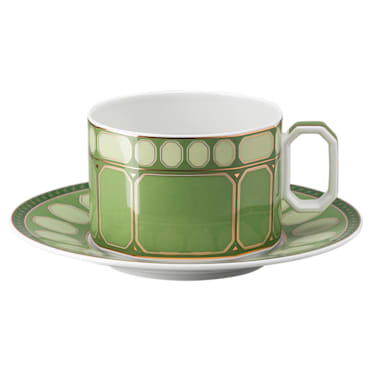 Filiżanka do herbaty ze spodkiem Signum, Porcelana, Zielona - Swarovski, 5648532