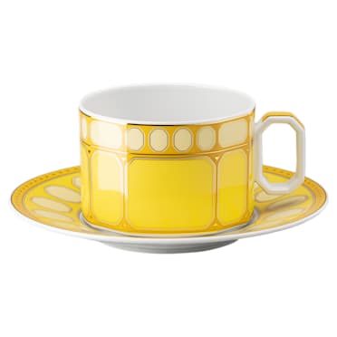 Filiżanka do herbaty ze spodkiem Signum, Porcelana, Żółta - Swarovski, 5648536