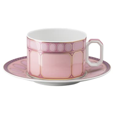 Filiżanka do herbaty ze spodkiem Signum, Porcelana, Różowa - Swarovski, 5648537