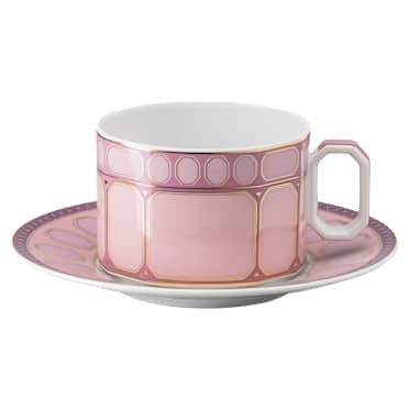 Taza de té con platillo Signum, Porcelana, Rosa - Swarovski, 5648537