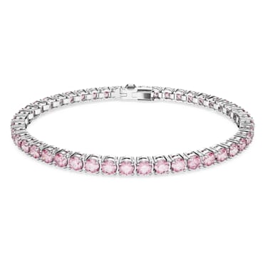 Matrix Tennis bracelet, Round cut, Pink, Rhodium plated - Swarovski, 5648931