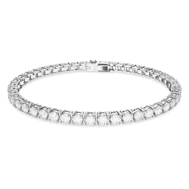 Matrix Tennis bracelet, Round cut, White, Rhodium plated - Swarovski, 5648937
