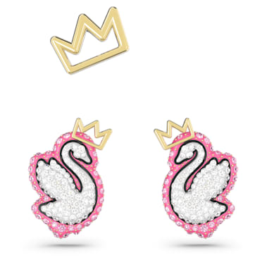 Pop Swan stud earrings, Set (3), Swan, Pink, Gold-tone plated - Swarovski, 5649197