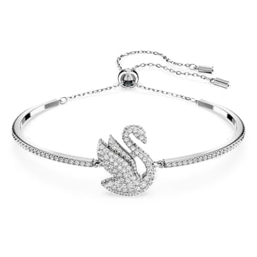 กำไล Swan, หงส์, ขาว, เคลือบโรเดียม - Swarovski, 5649772
