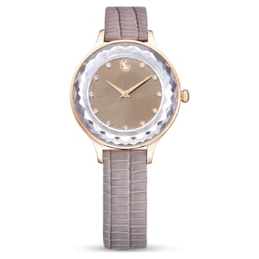 Relógio Octea Nova, Fabrico suíço, Pulseira de couro, Bege, Acabamento em rosa dourado - Swarovski, 5649999