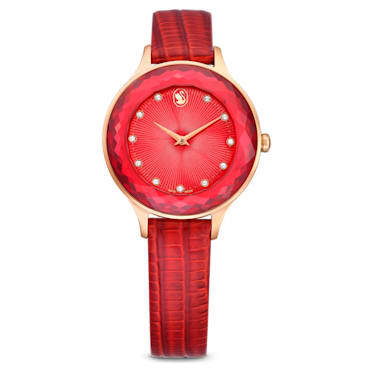 Octea Nova horloge, Swiss Made, Lederen band, Rood, Roségoudkleurige afwerking - Swarovski, 5650002