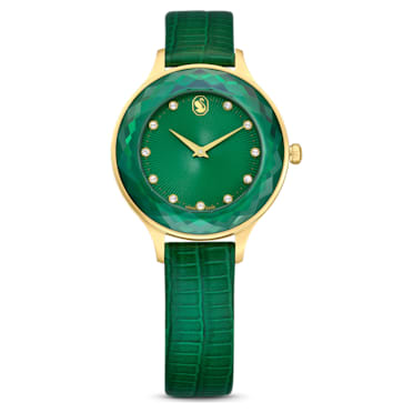 Octea Nova horloge, Swiss Made, Lederen band, Groen, Goudkleurige afwerking - Swarovski, 5650005