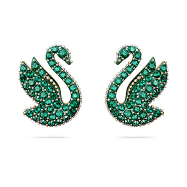 Swarovski Iconic Swan stud earrings, Swan, Green, Rose gold-tone plated - Swarovski, 5650063