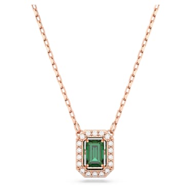 Millenia necklace, Octagon cut, Green, Rose gold-tone plated - Swarovski, 5650069