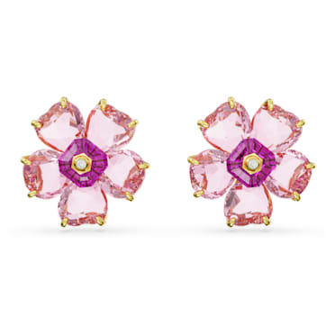 Σκουλαρίκια με καραφάκι Florere, Λουλούδι, Ροζ, Επιμετάλλωση σε χρυσαφί τόνο - Swarovski, 5650563