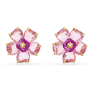 Idyllia stud earrings, Flower, Pink, Gold-tone plated - Swarovski, 5650563