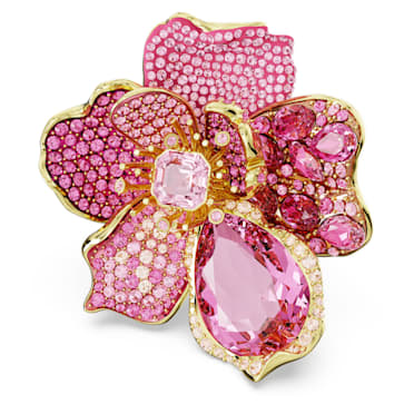 Florere cocktail ring, Pavé, Flower, Pink, Gold-tone plated - Swarovski, 5657285
