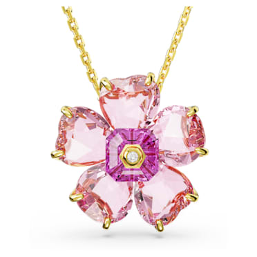 Florere necklace, Flower, Pink, Gold-tone plated - Swarovski, 5650569